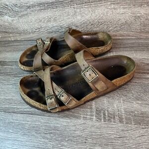 Birkenstock Franca Oiled Leather Sandals Brown Strappy Slides Womens 9-9.5 EU 40